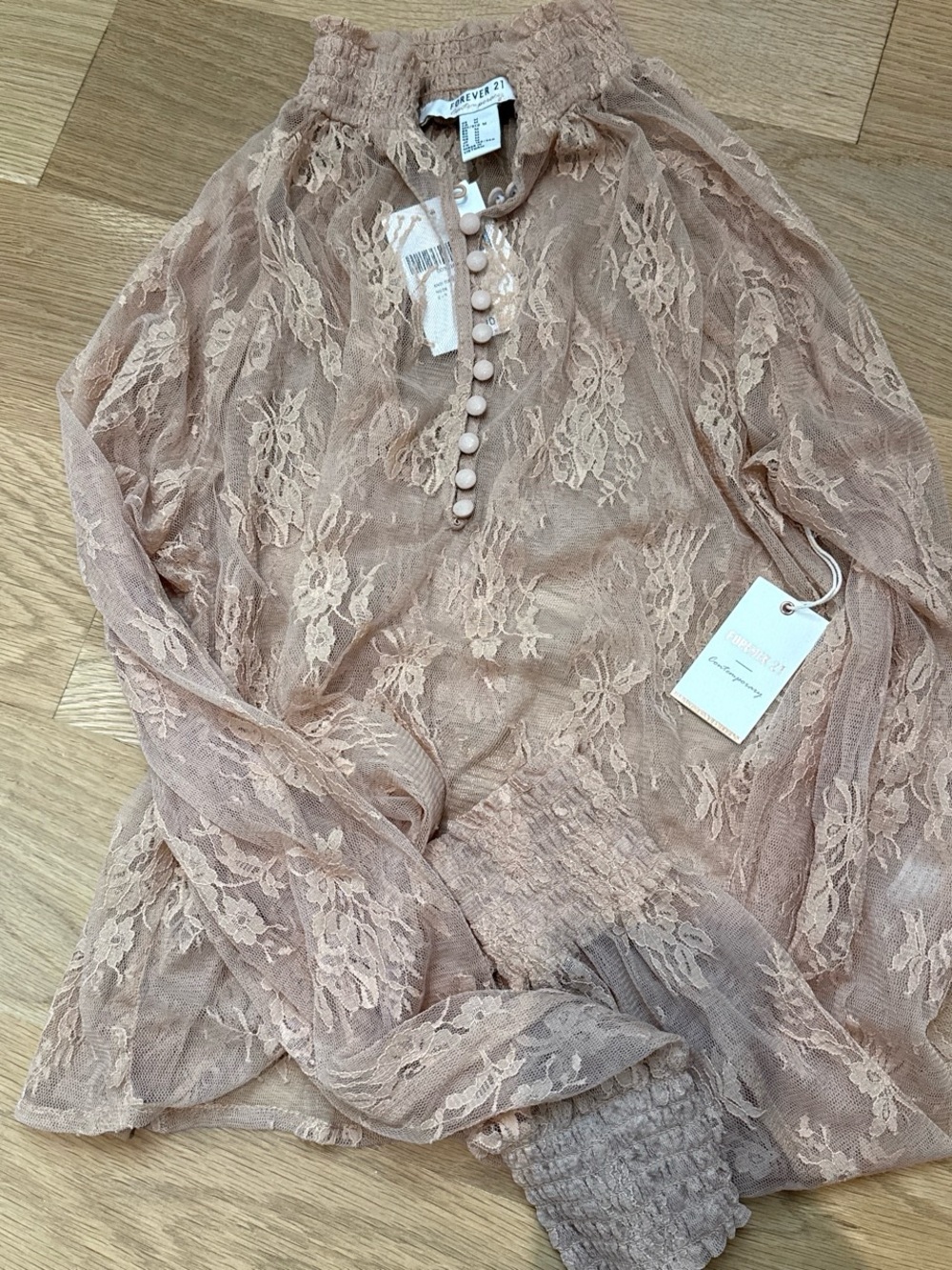 Forever 21 Women's Nude Lace High-Neck Blouse